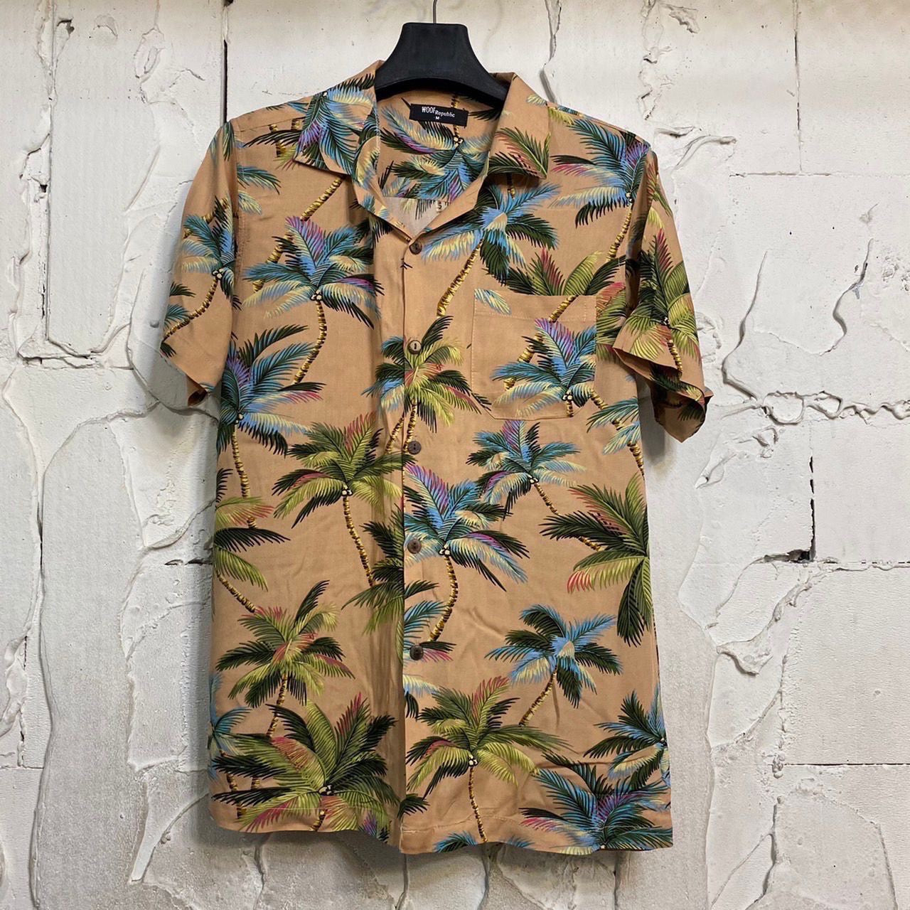 Chemise hawaienne homme camel à motifs palmiers - GL BOUTIK