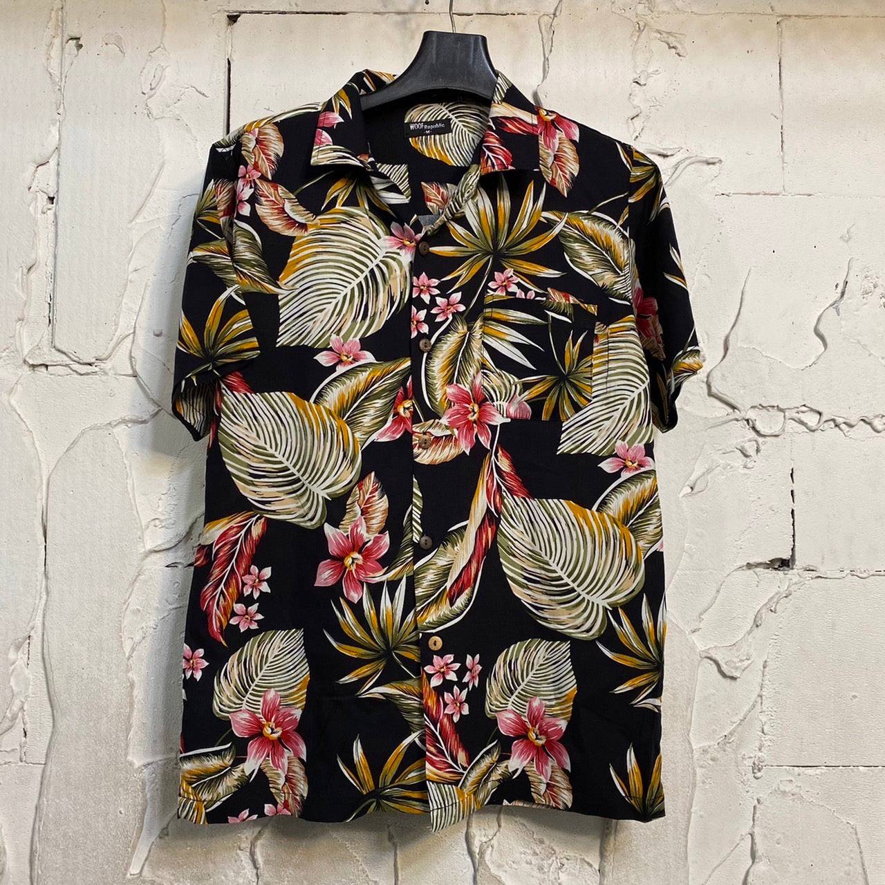 Chemise hawaïenne homme noire à fleurs en viscose - GL BOUTIK