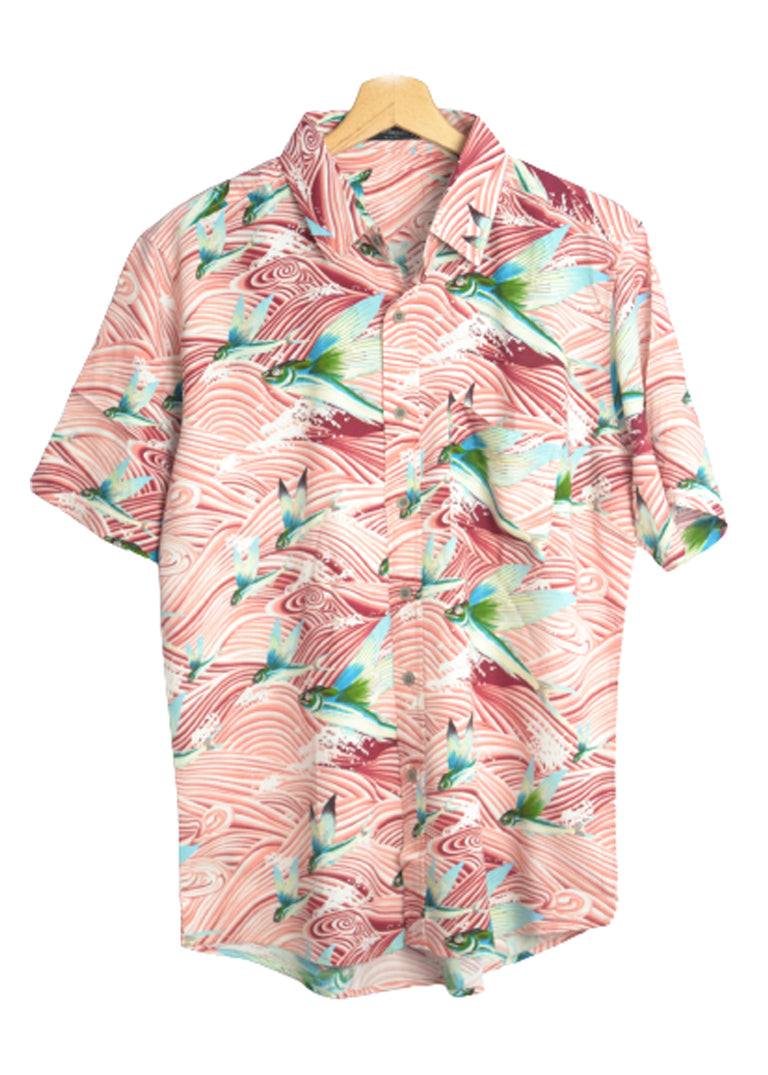 Chemise homme couleur saumon imprimé poissons volants - GL BOUTIK