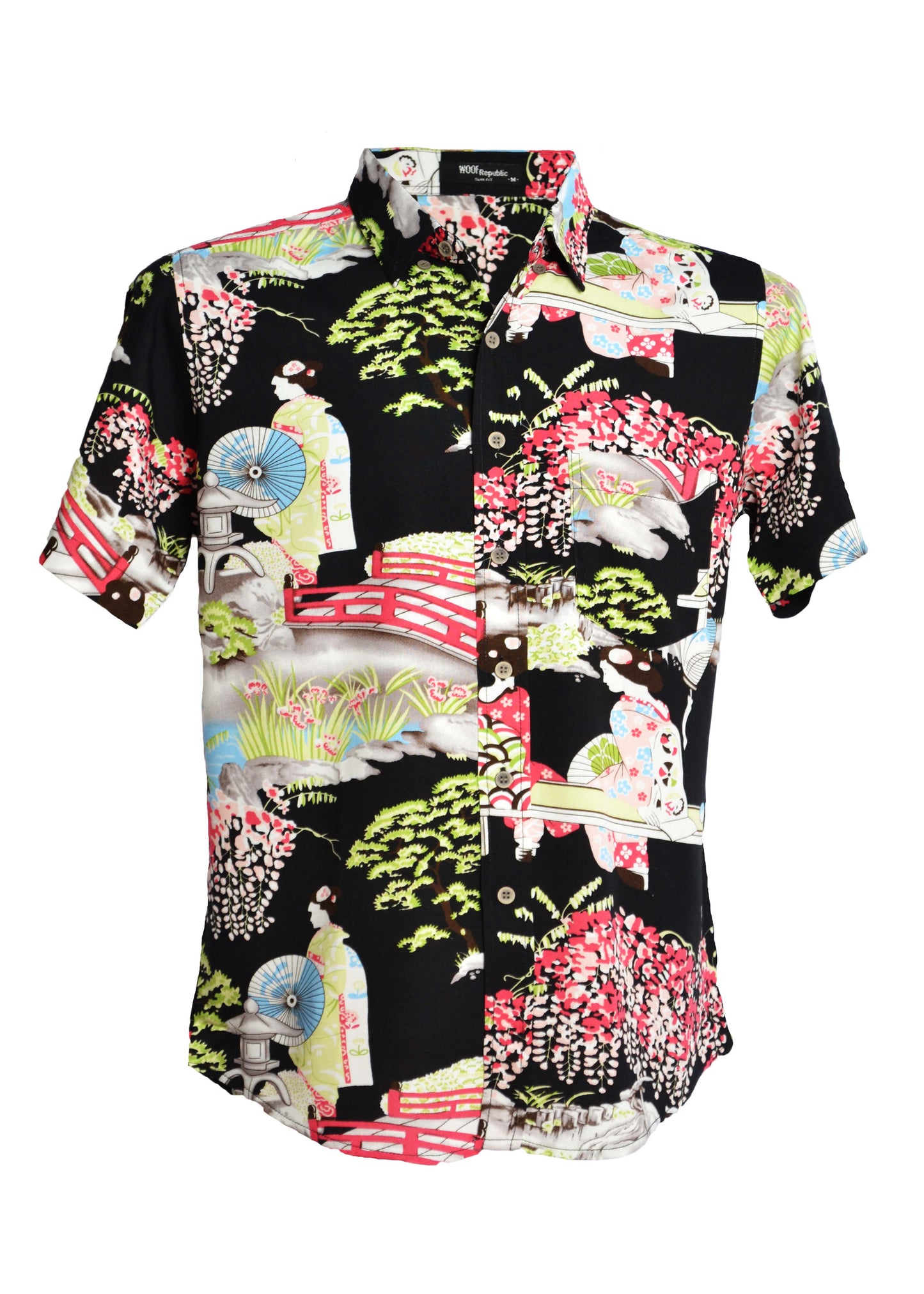 Chemise noire motifs asie