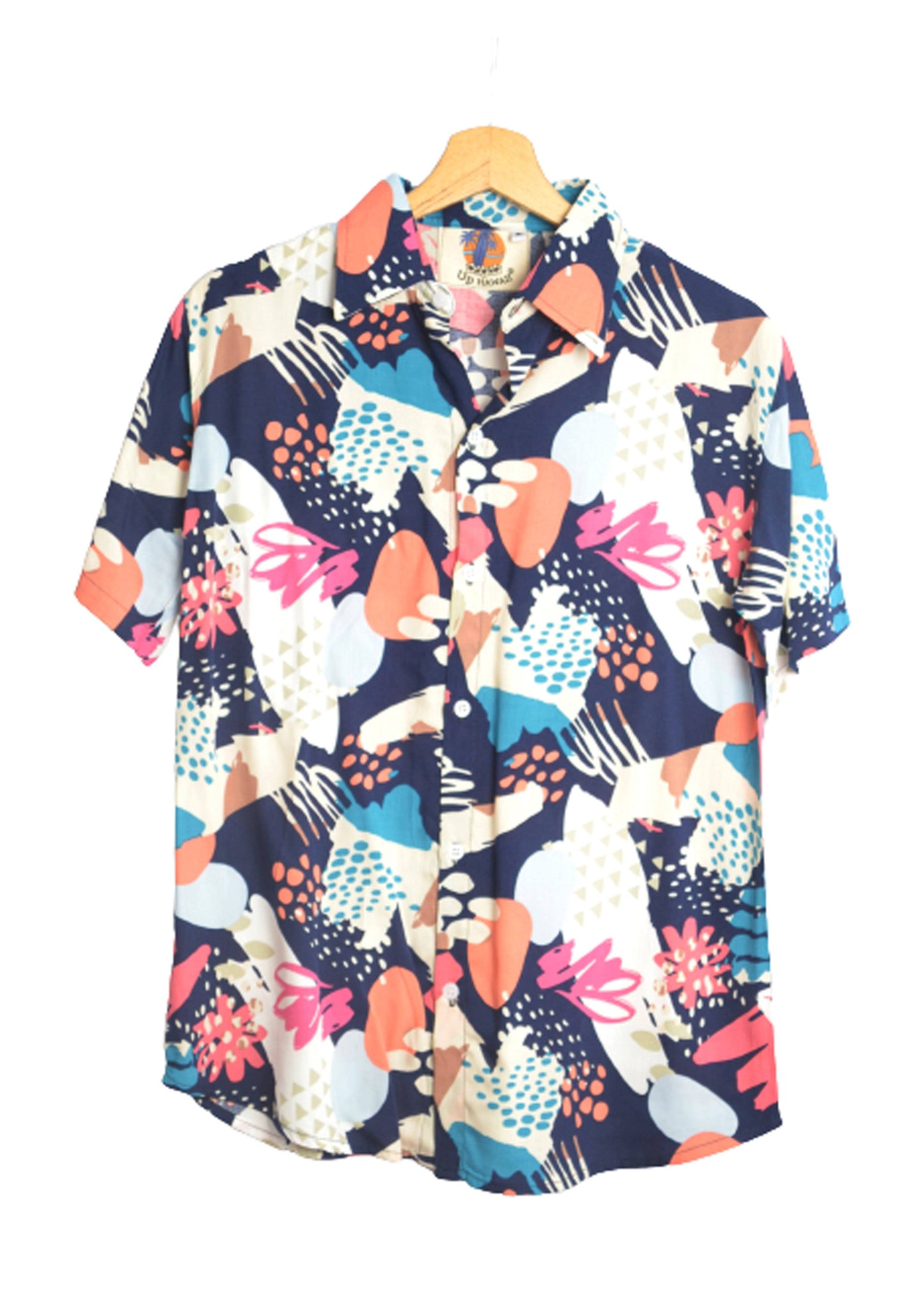 Chemise hawaienne bleu marine imprimé motifs pop - GL BOUTIK