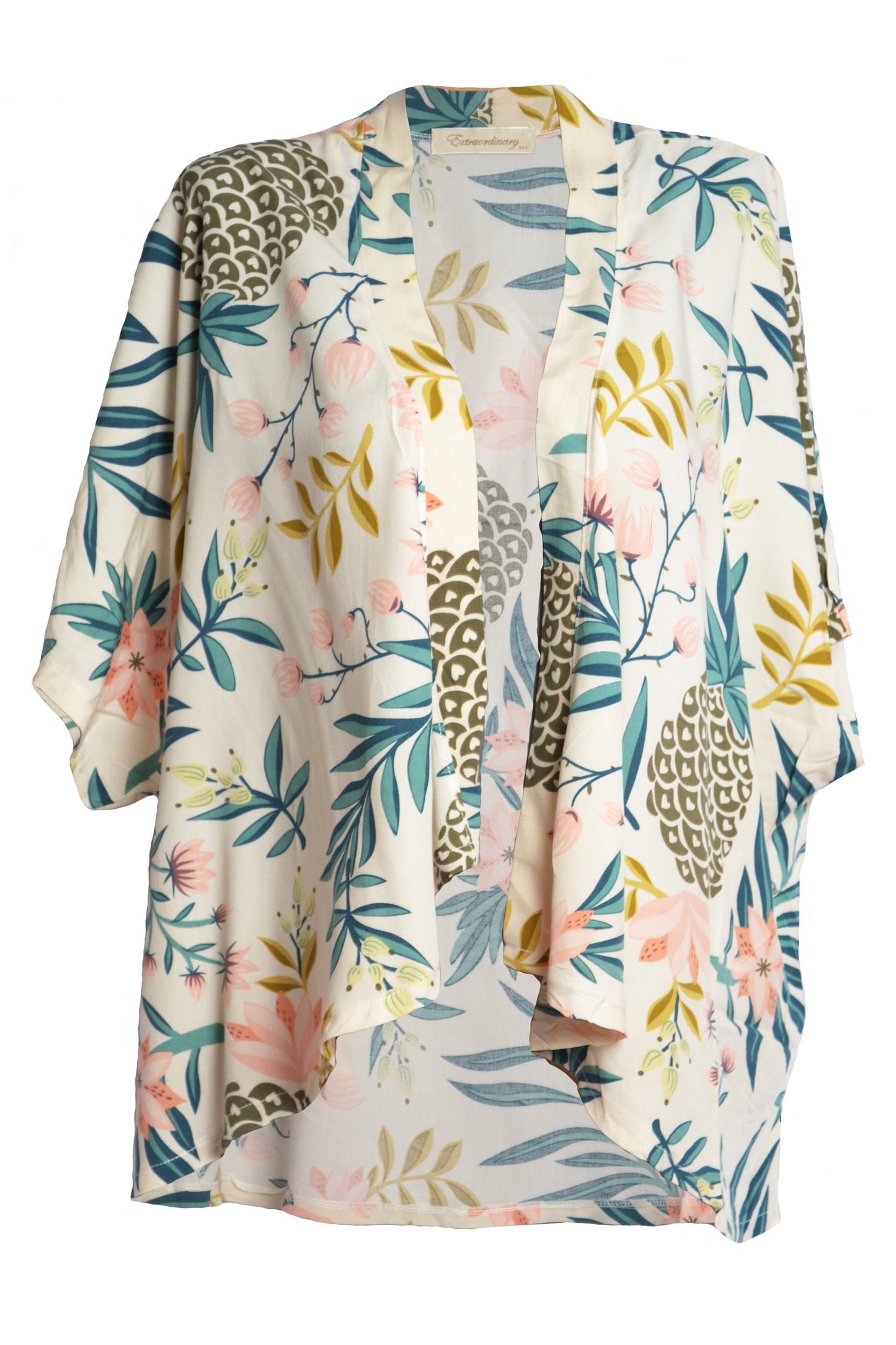 Kimono femme couleur beige à fleurs - GL BOUTIK