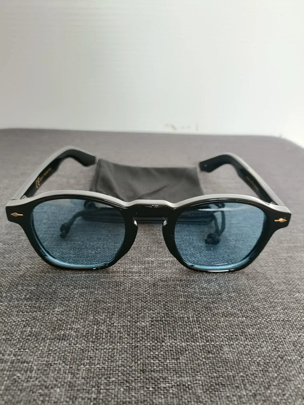 Black pantos glasses with blue lenses