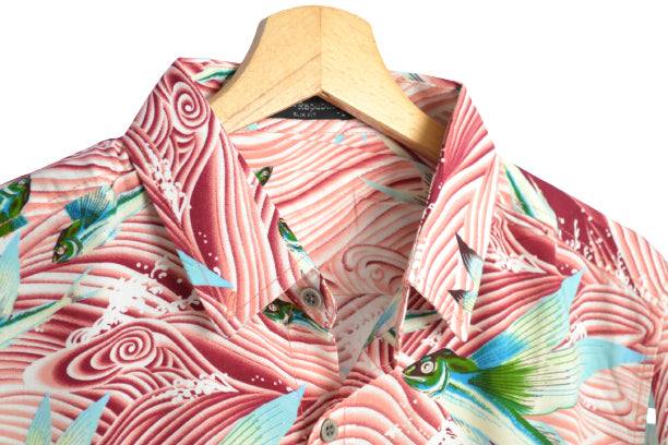 Vue col chemise homme couleur saumon imprimé poissons volants - GL BOUTIK