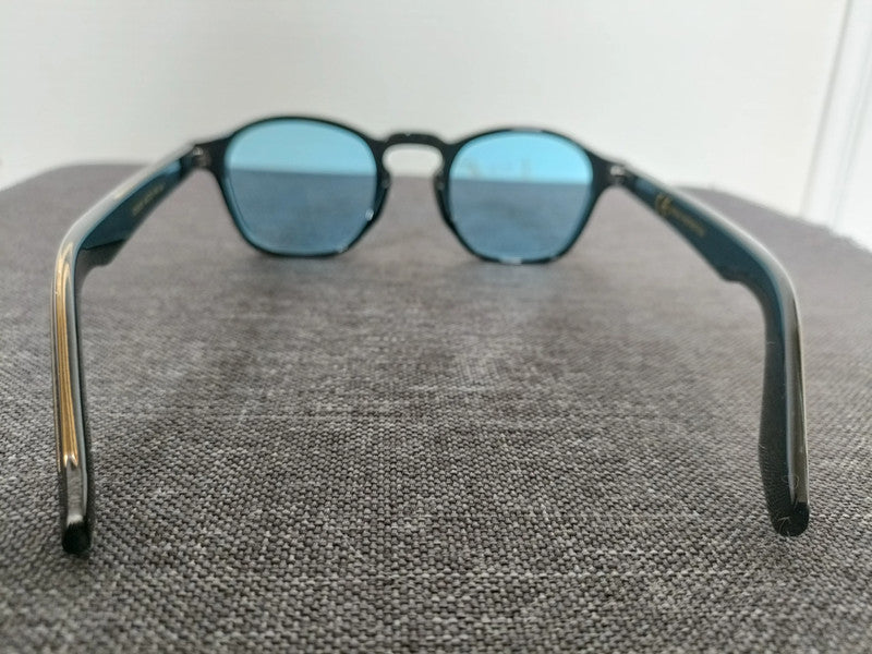 Black pantos glasses with blue lenses