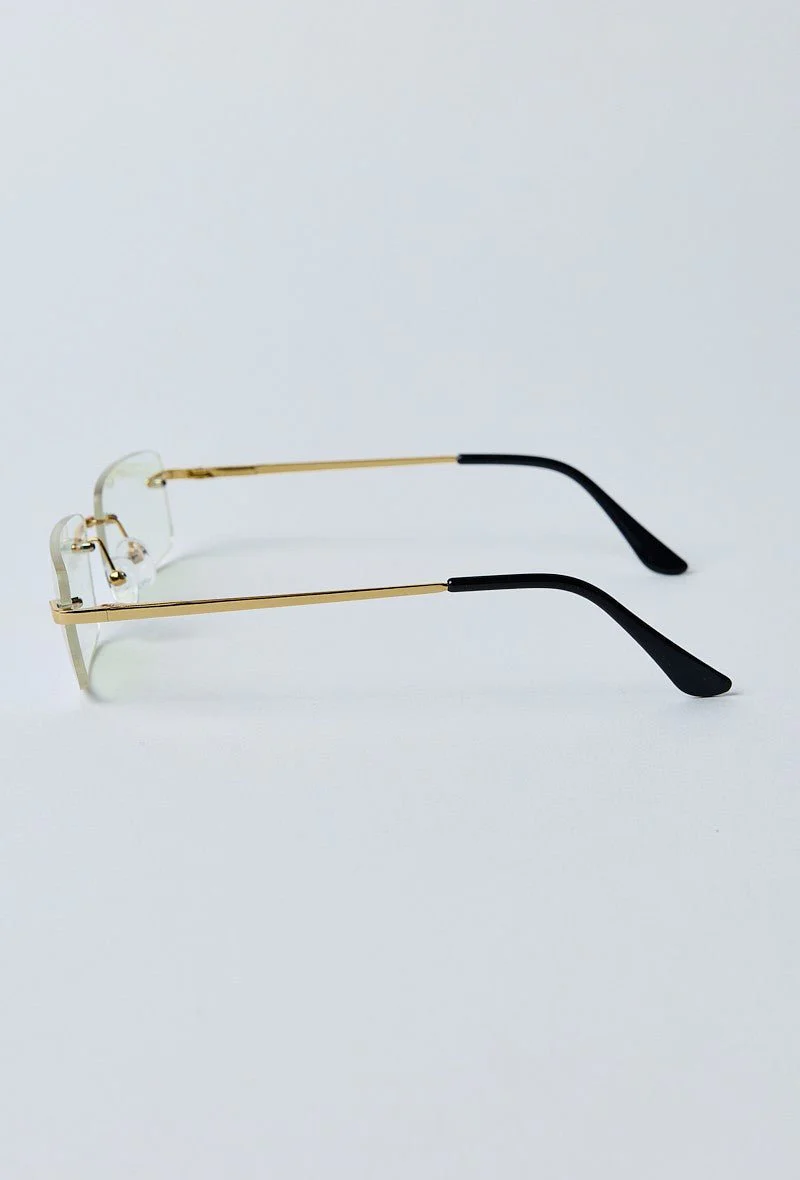 Vue côté lunettes rectangulaires à verres sans monture transparents - GL BOUTIK