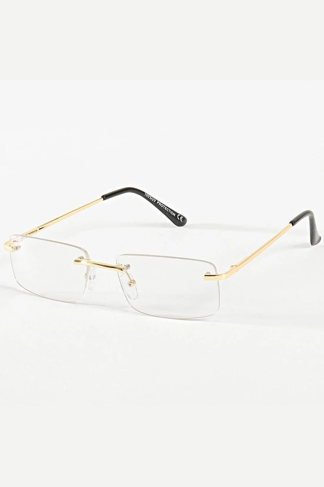 Vue face lunettes rectangulaires à verres sans monture transparents - GL BOUTIK