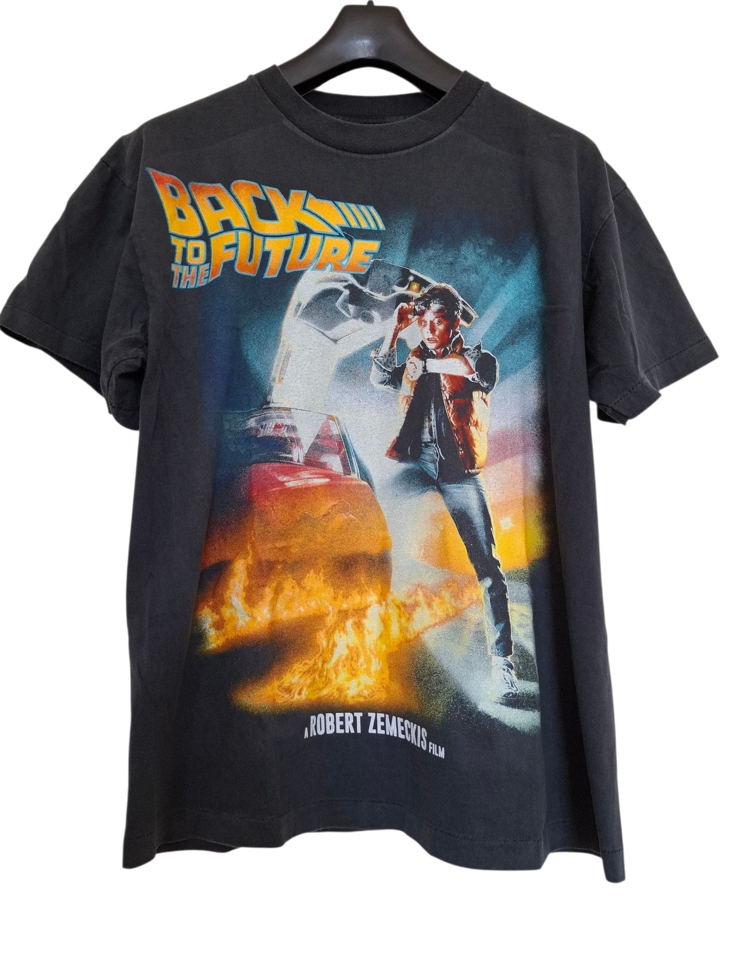 T-shirt gris délavé style vintage imprimé back to the future