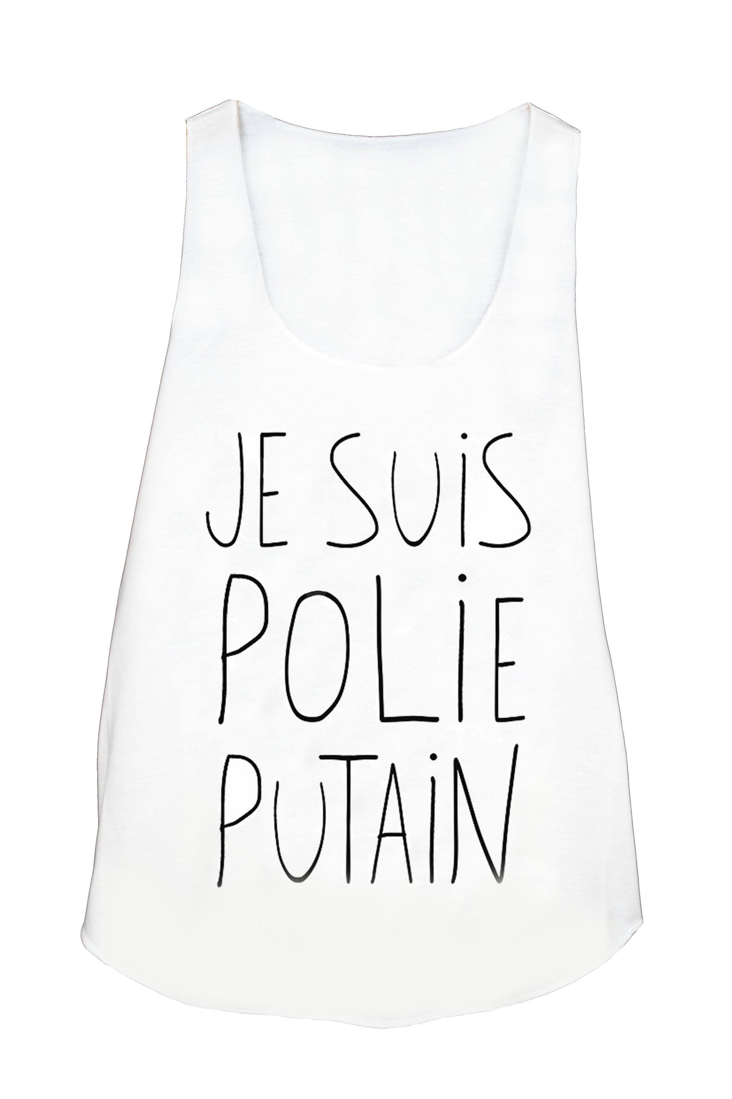 Débardeur ecru message "je suis polie putain"