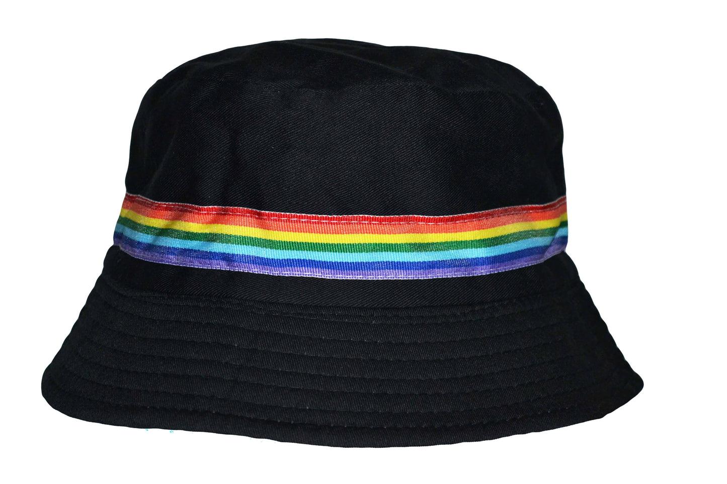 Chapeau bob noir bande arc-en-ciel 