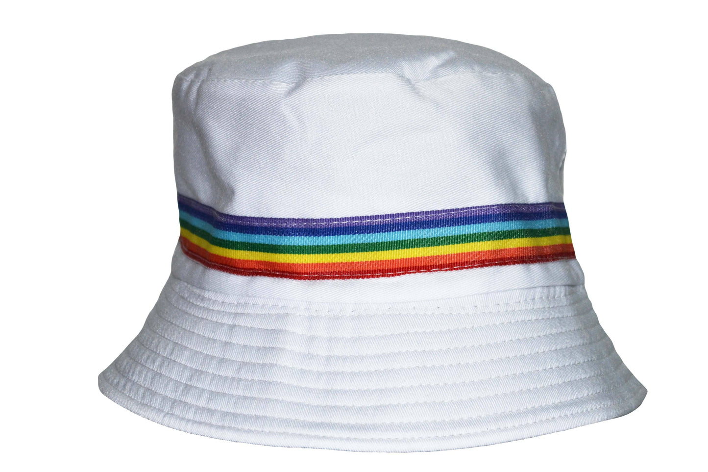 Chapeau bob blanc bande arc-en-ciel 