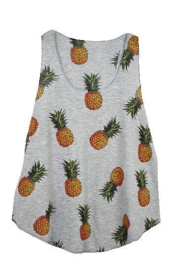 Débardeur femme gris imprimé ananas