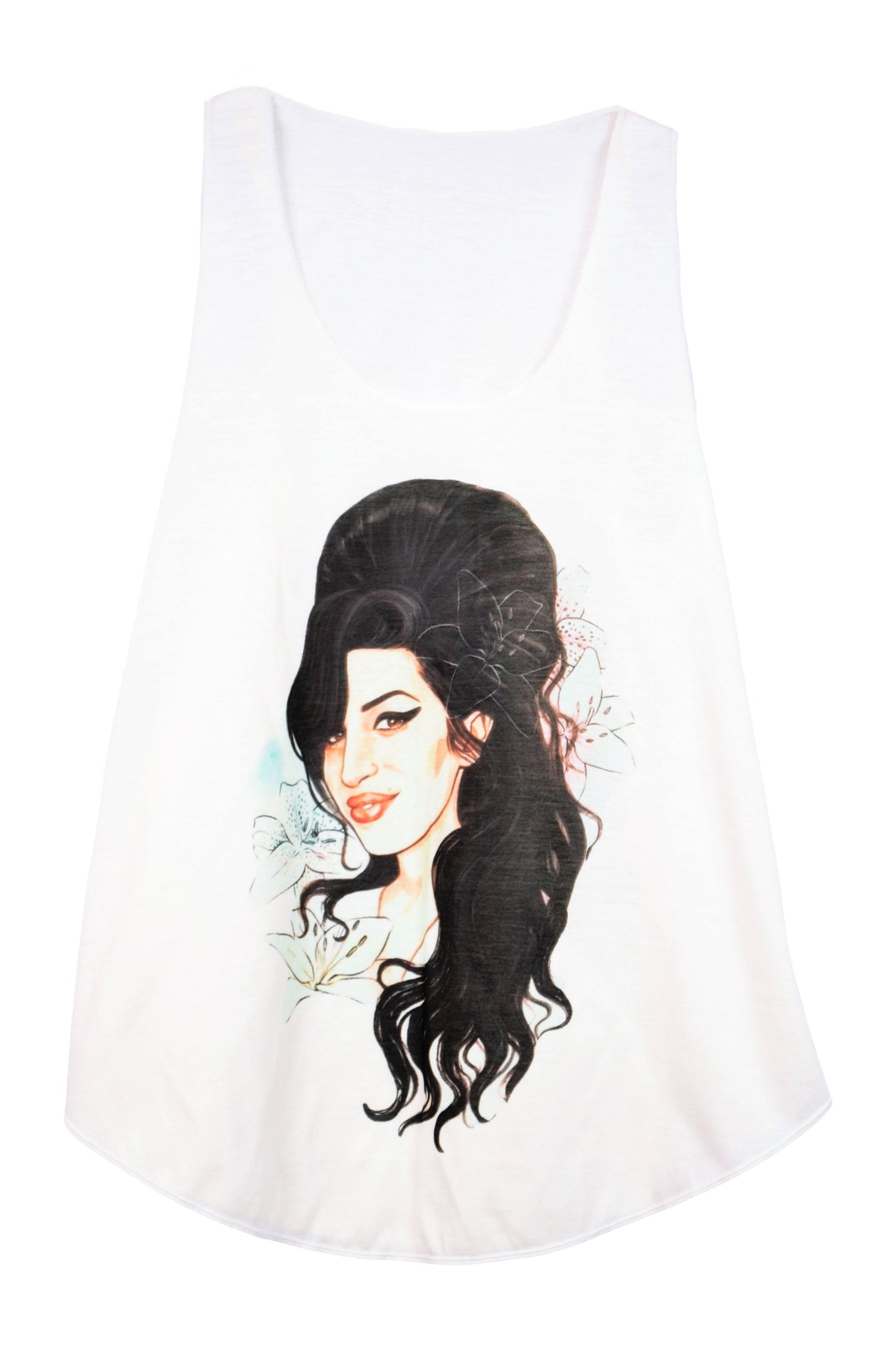 Débardeur femme beige illustration amy winehouse