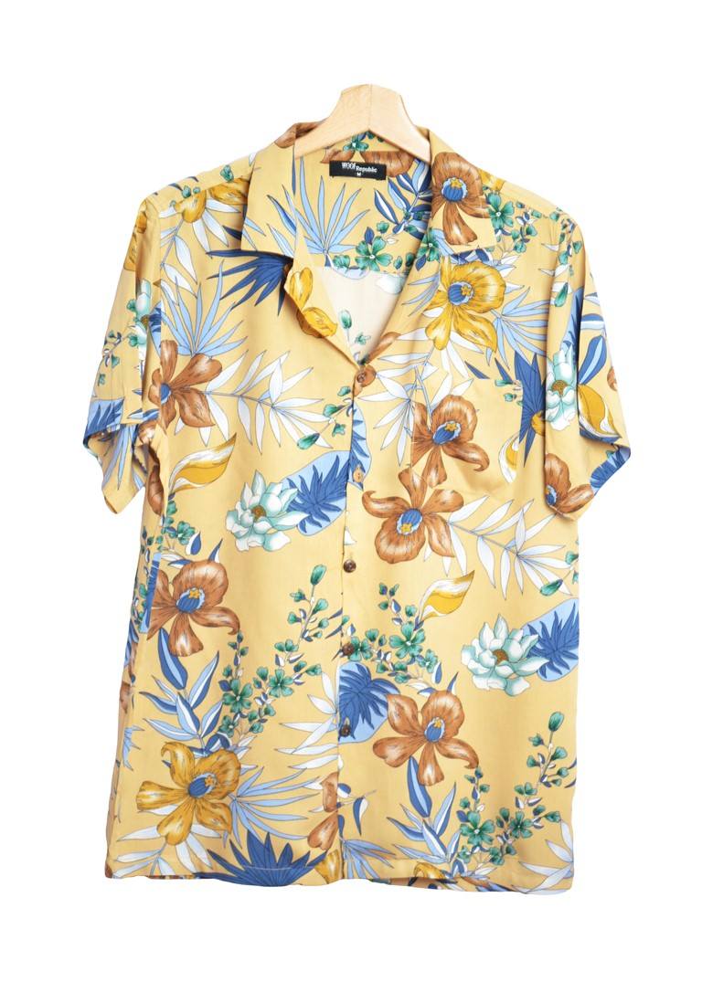 Chemise hawaienne camel à fleurs - GL BOUTIK