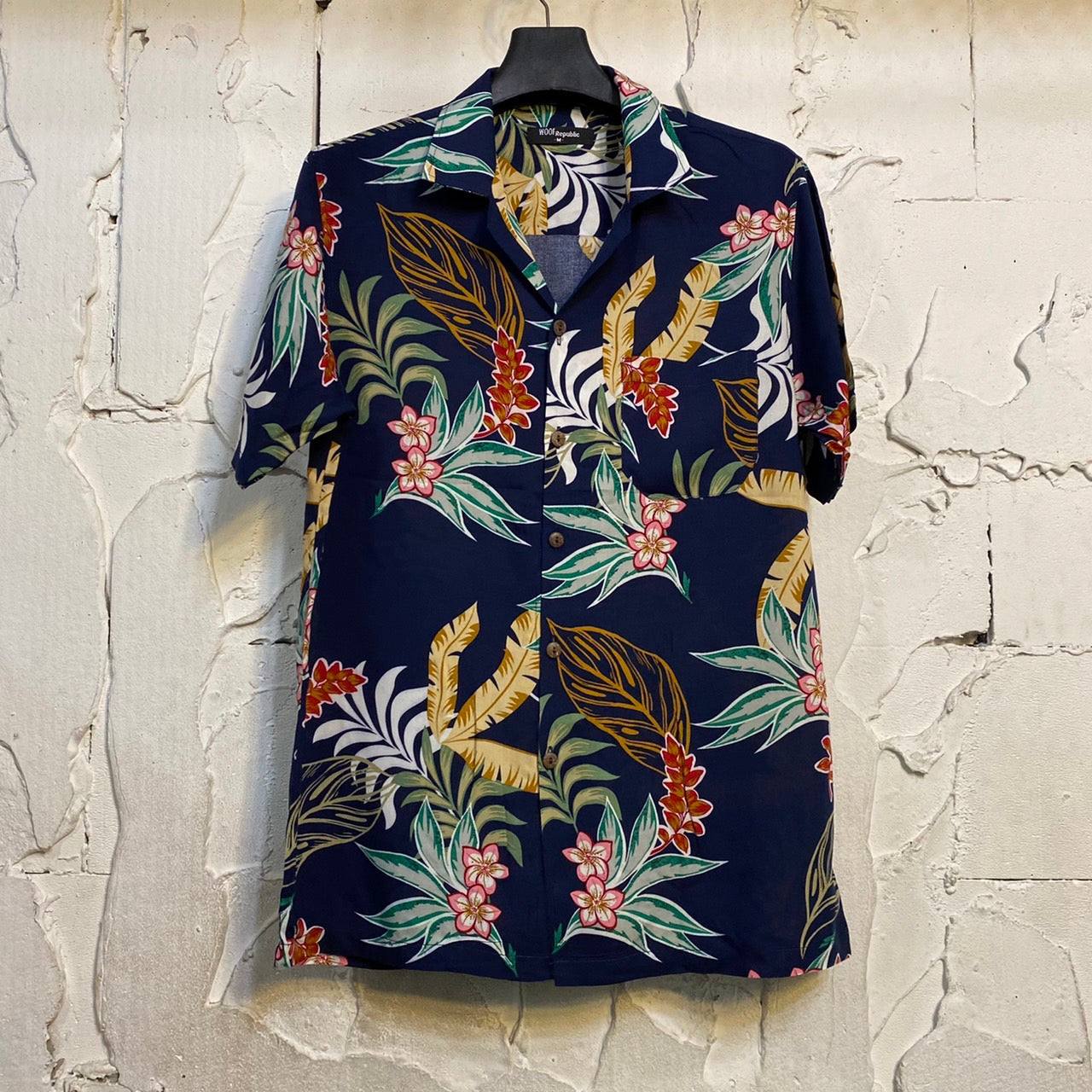 Chemise hawaienne bleu marine à fleurs - GL BOUTIK