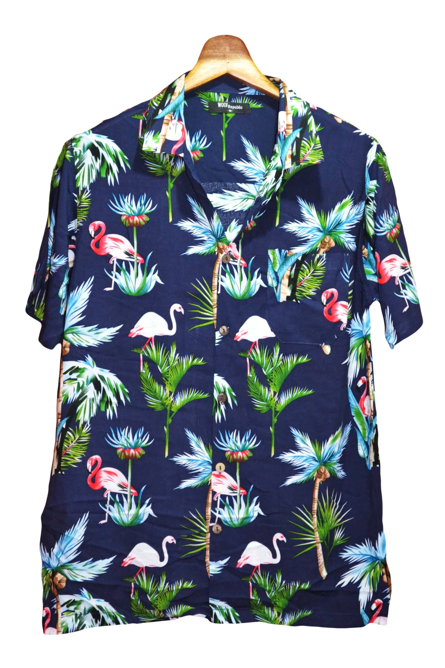 Chemise hawaienne bleue marine pour homme imprimé flamants roses