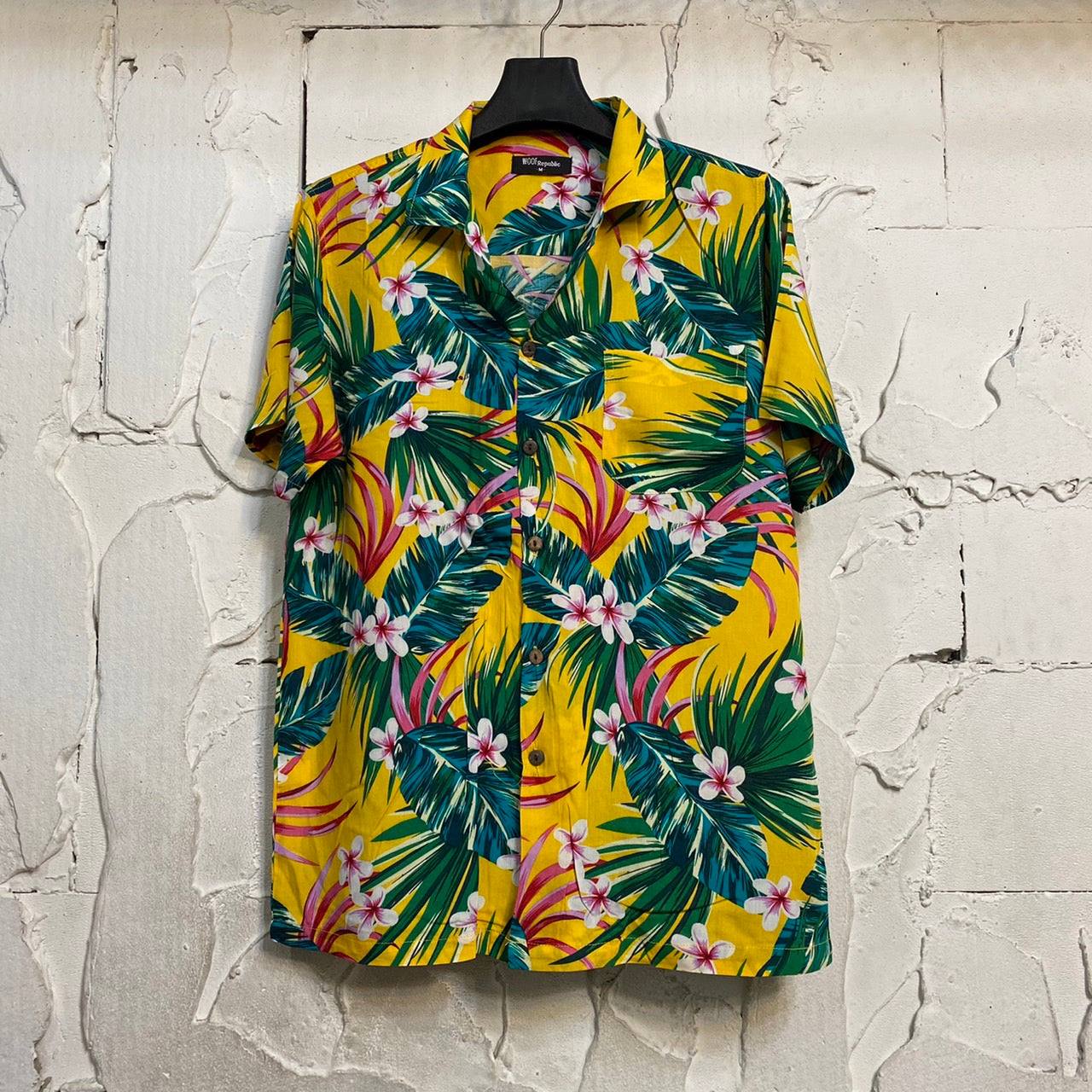Chemise hawaienne homme couleur jaune à fleurs - GL BOUTIK