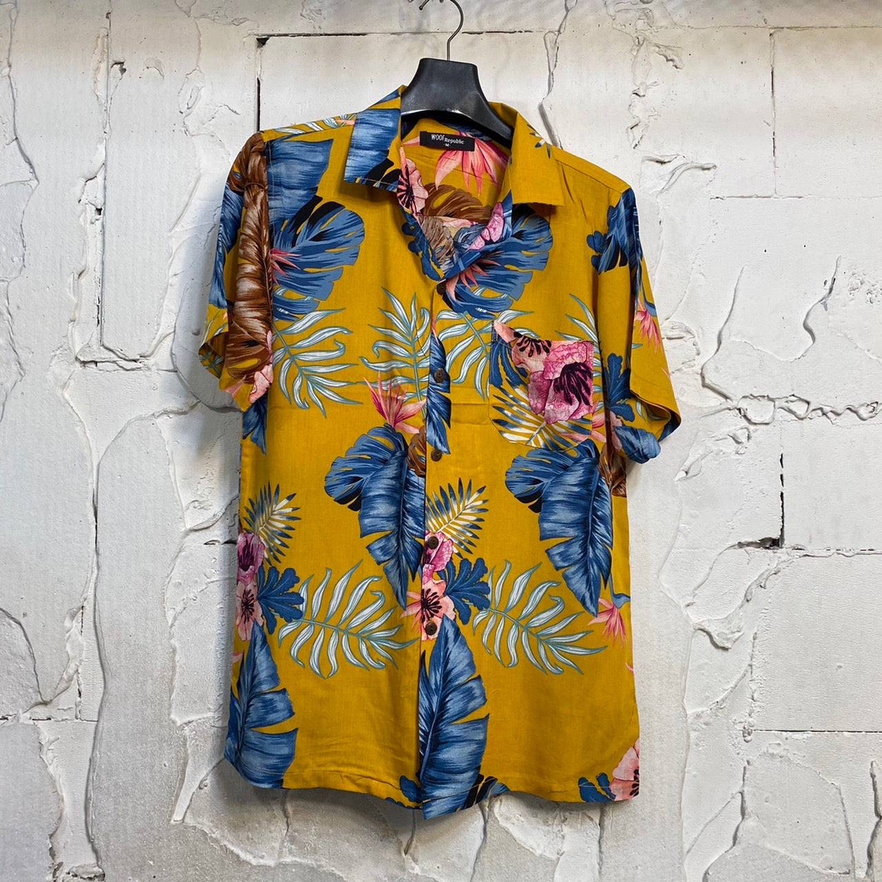 Chemise homme couleur jaune avec imprimé floral - GL BOUTIK