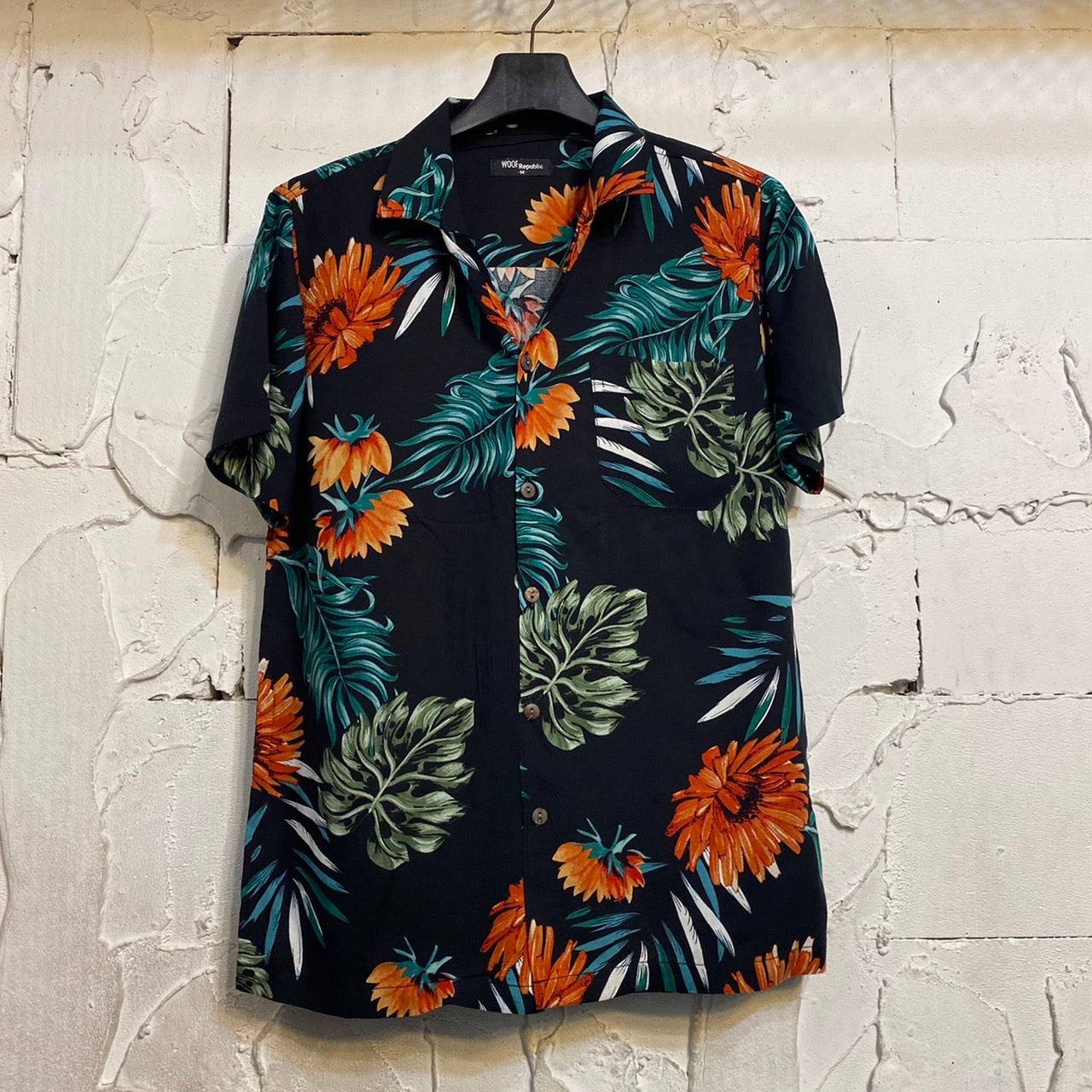 Chemise hawaienne bleu marine motifs tournesol - GL BOUTIK