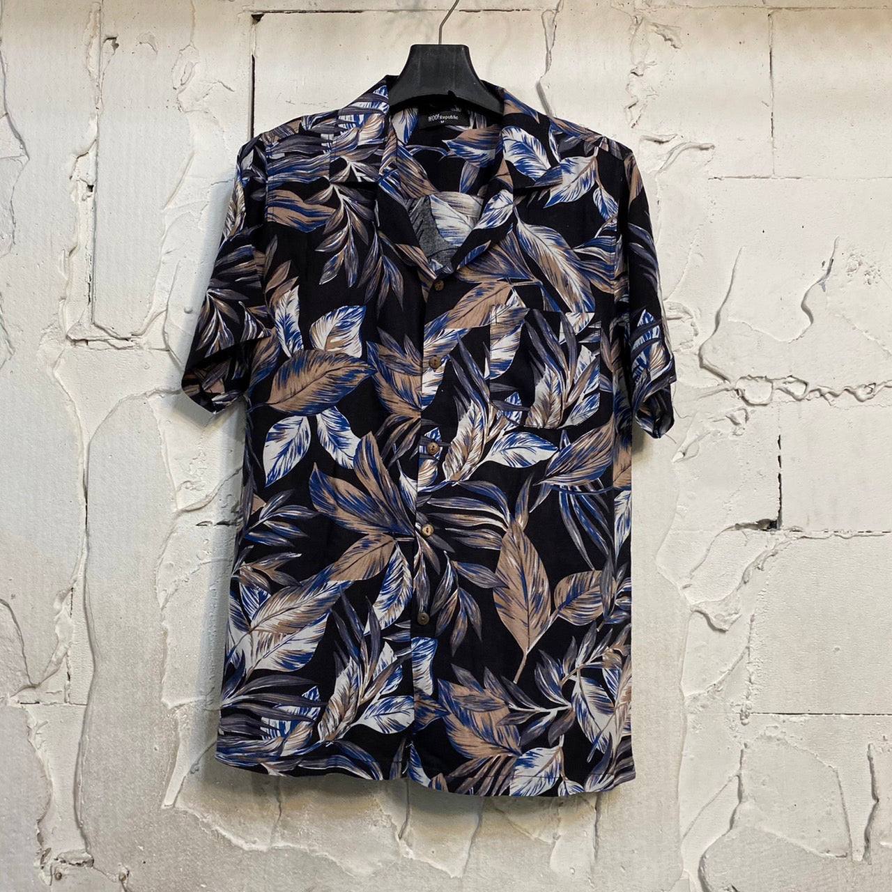 Chemise hawaienne noire motif floral et col cubain - GL BOUTIK