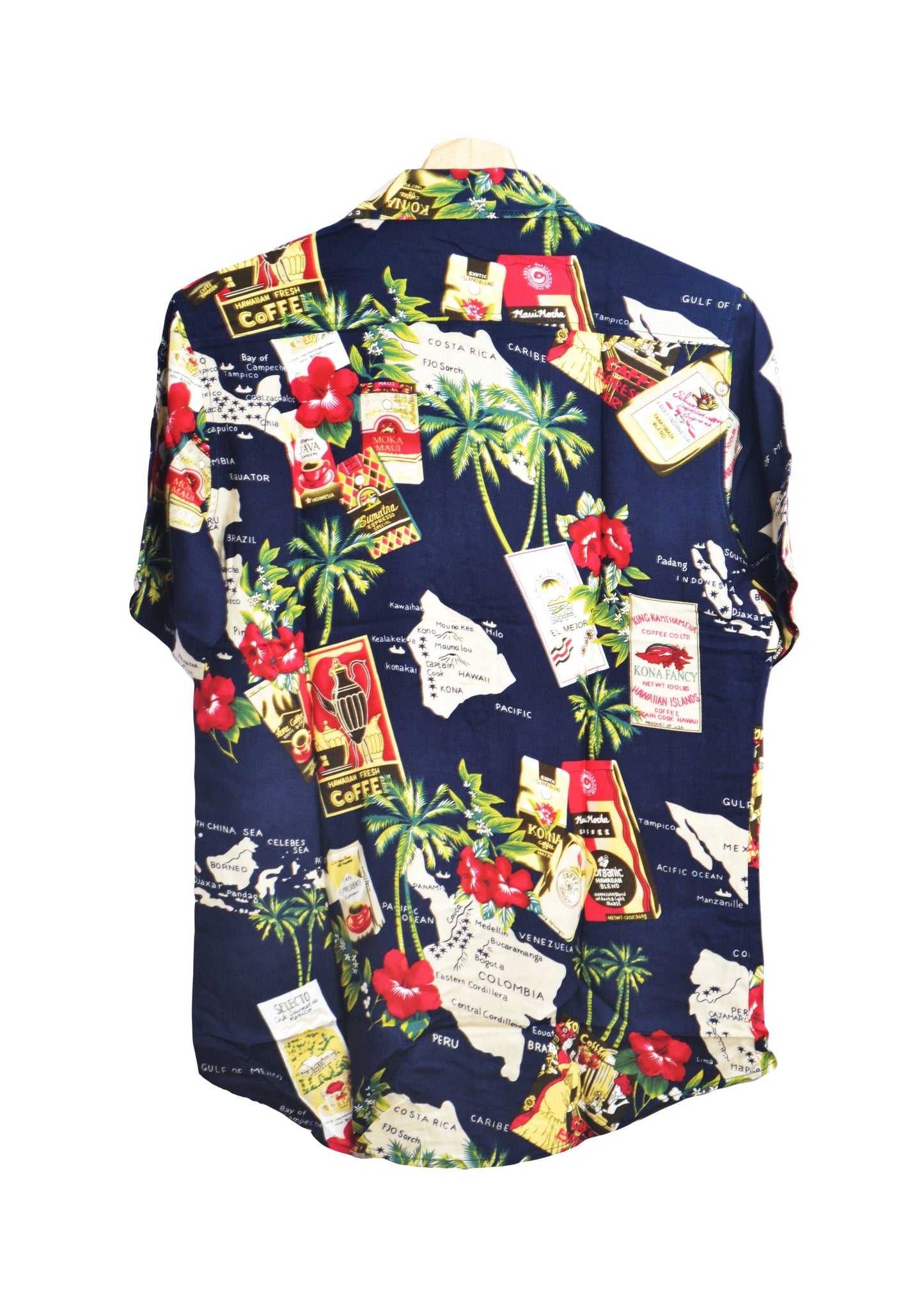 Chemise hawaienne imprimée motifs route du café - Vue dos - glboutik.com