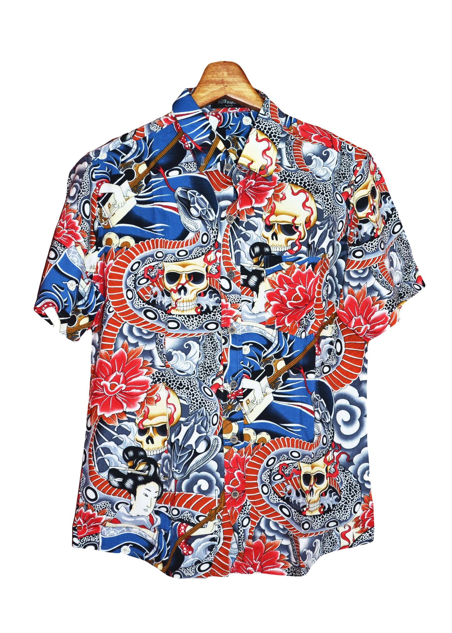 Chemise hawaienne style tattoo imprimé tête de mort et serpent - GL BOUTIK