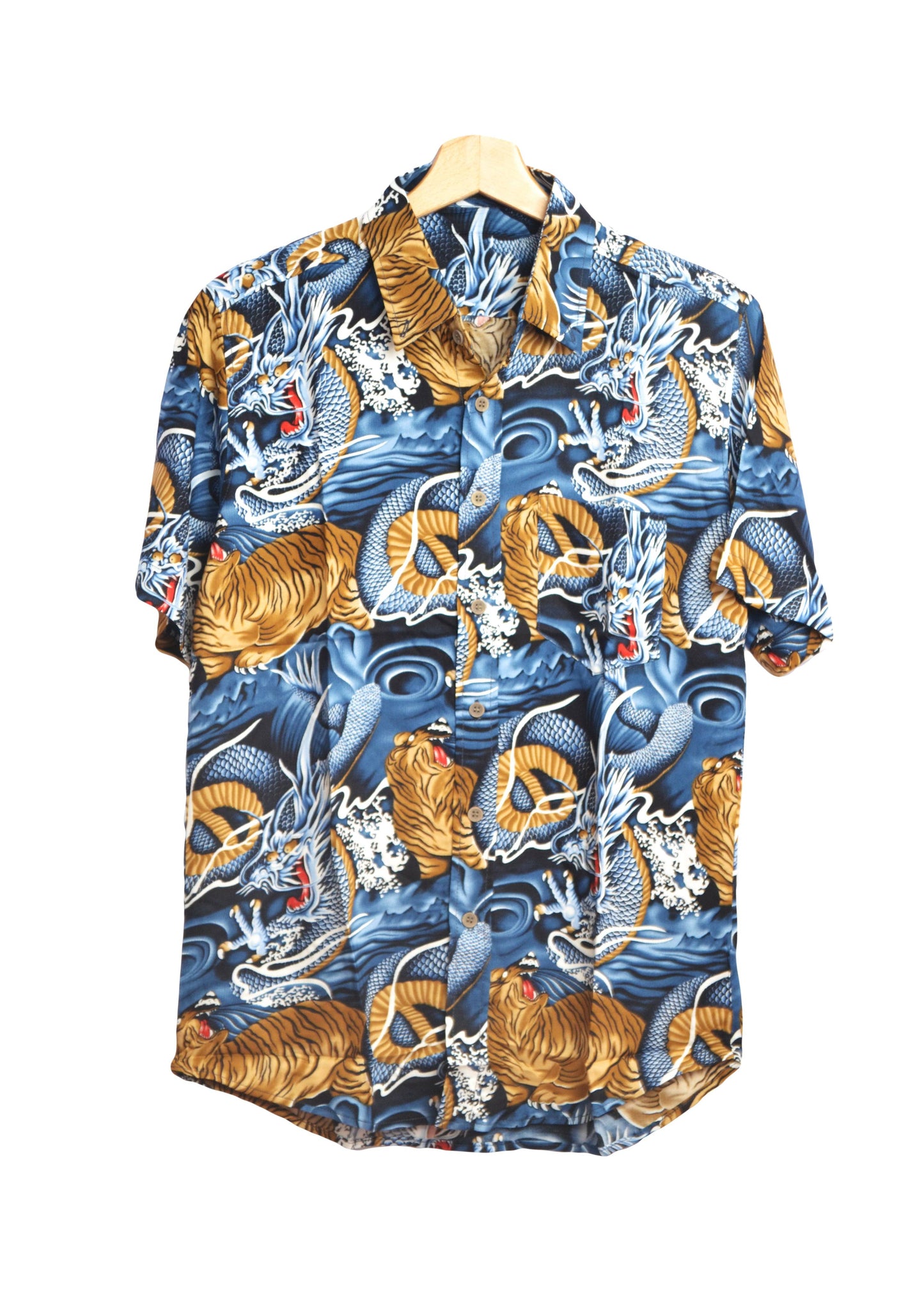 Chemise hawaienne couleur bleu imprimé tigres asiatiques - glboutik.com