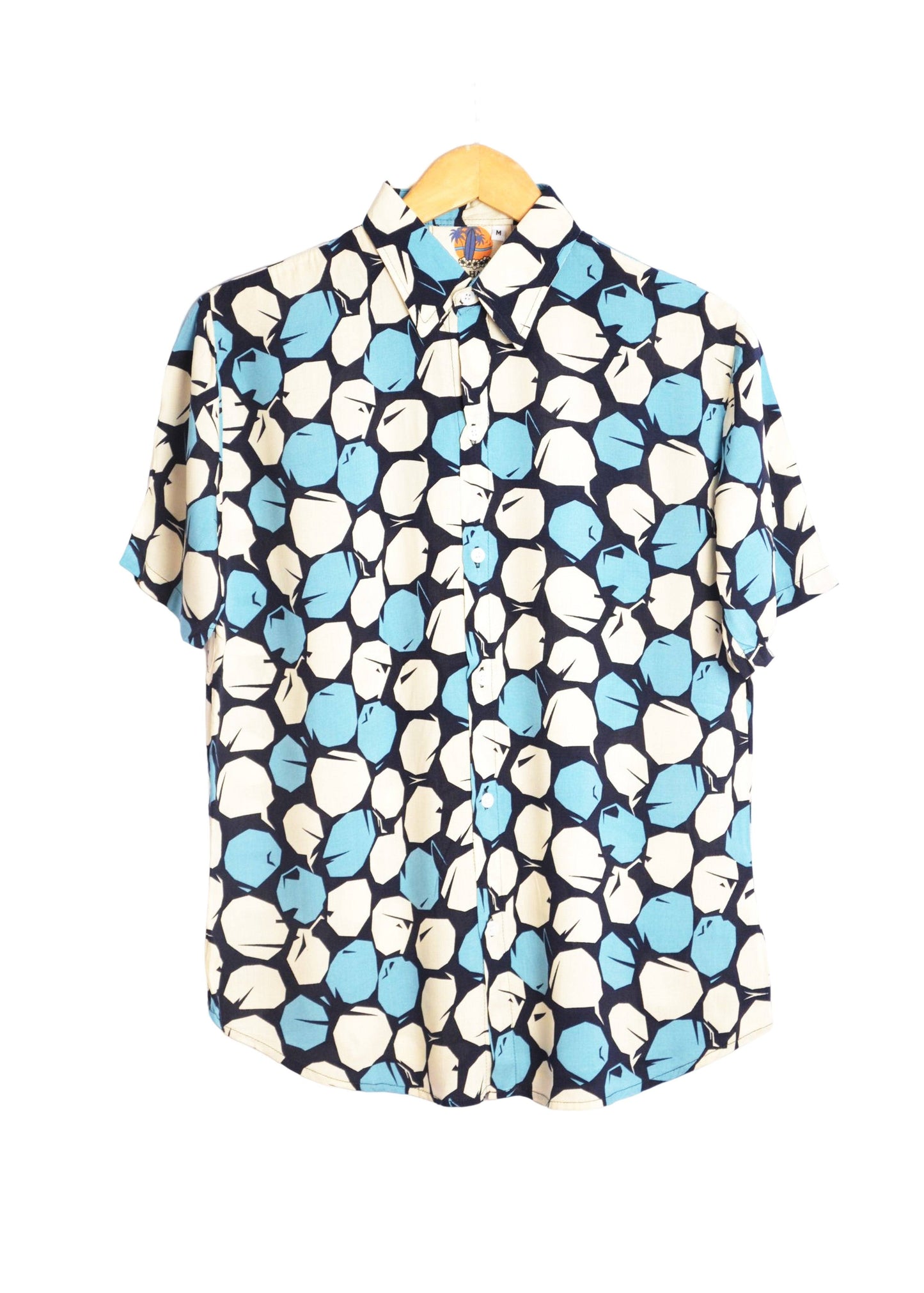 Chemise homme bleu marine à motifs ronds bleu et beige - GL BOUTIK