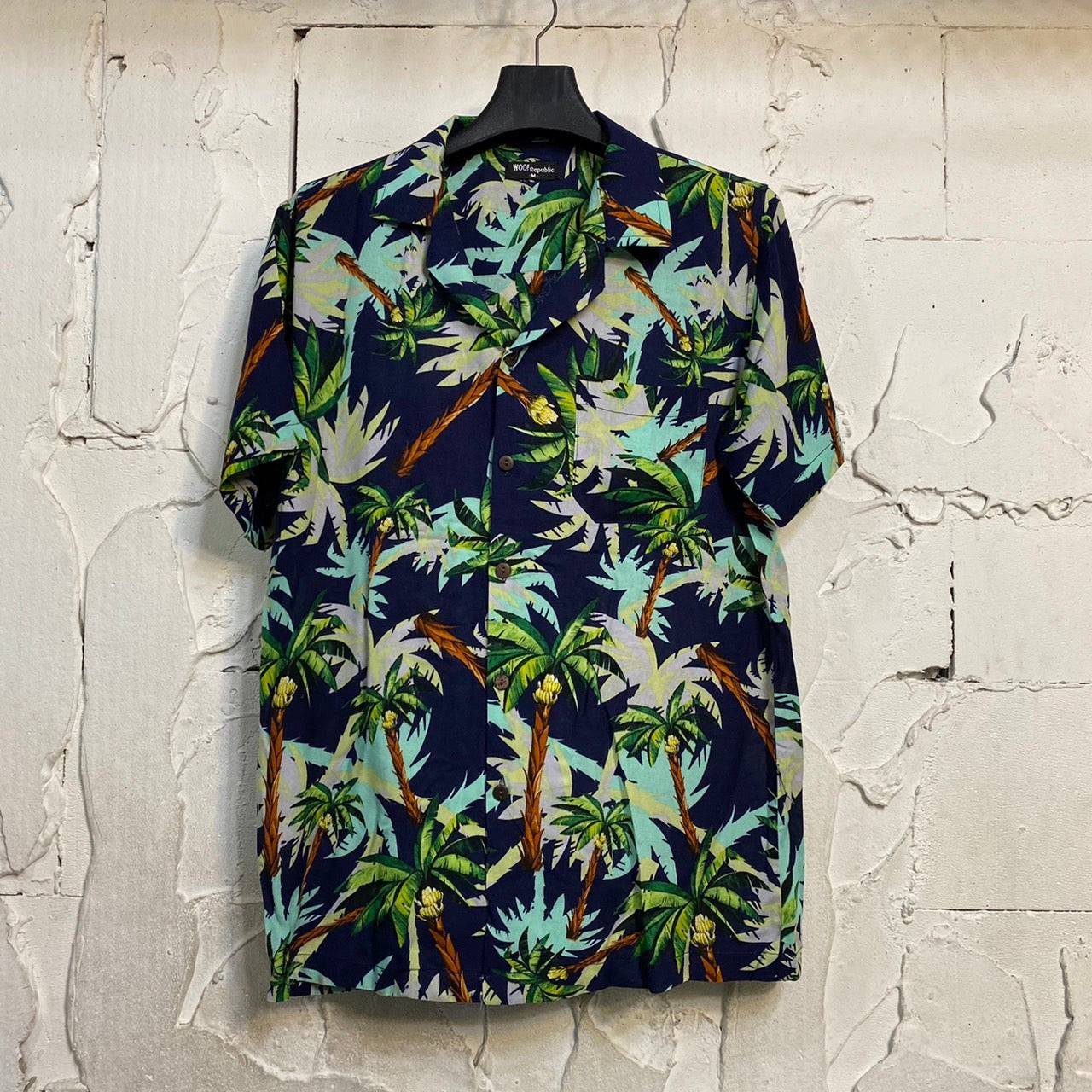 Chemise hawaienne bleu marine imprimé palmiers - GLBOUTIK