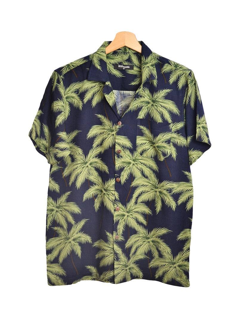 Chemise hawaienne bleu marine imprimé palmiers - GL BOUTIK