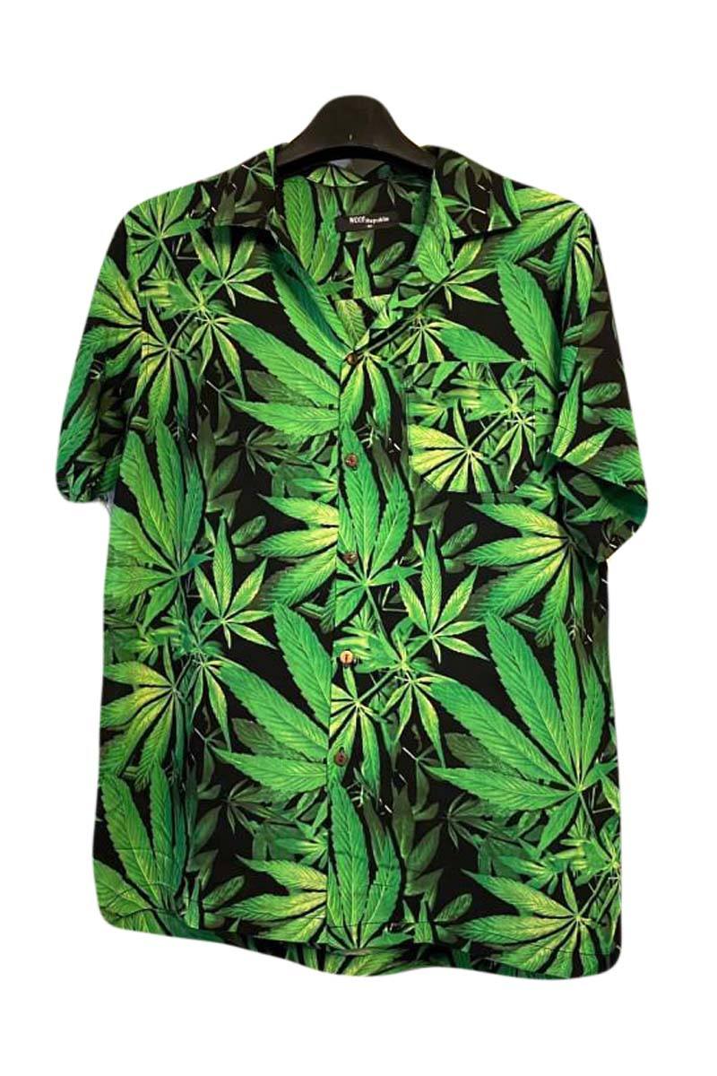 Chemise noire imprimé feuilles cannabis