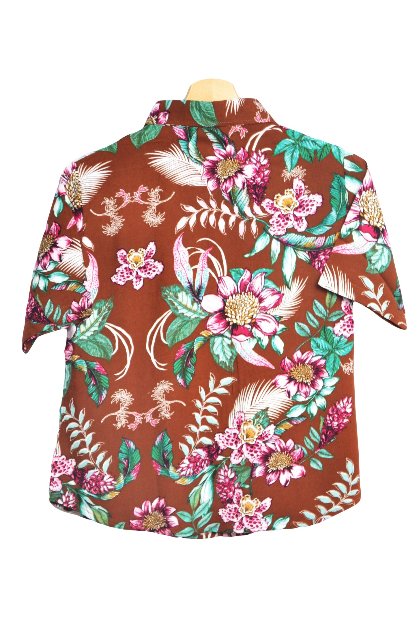 Chemisier femme imprimé floral couleur marron de la marque up hawaii - Vue dos - glboutik.com