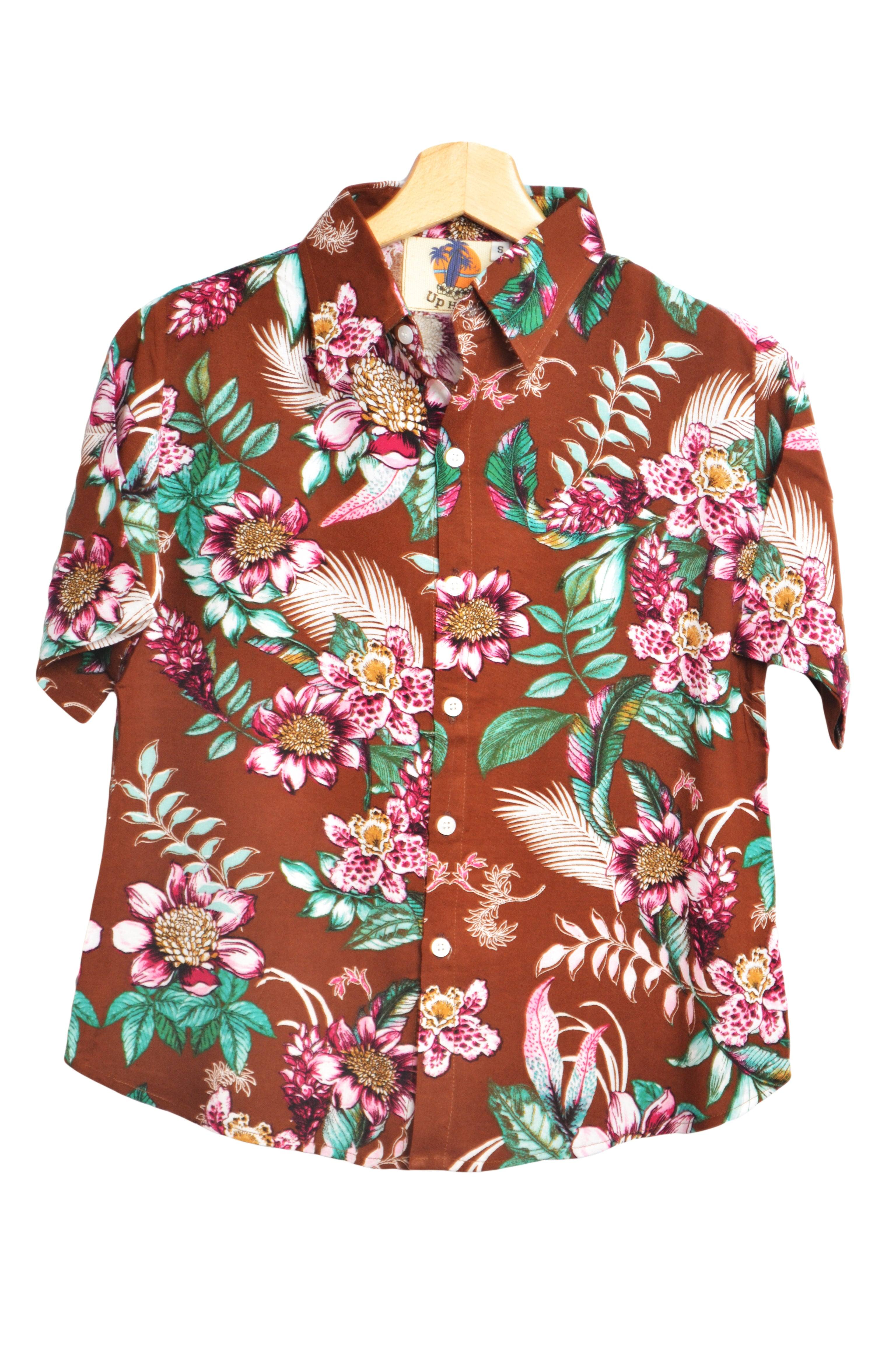 Chemise hawaienne femme couleur marron et Imprim floral GL BOUTIK