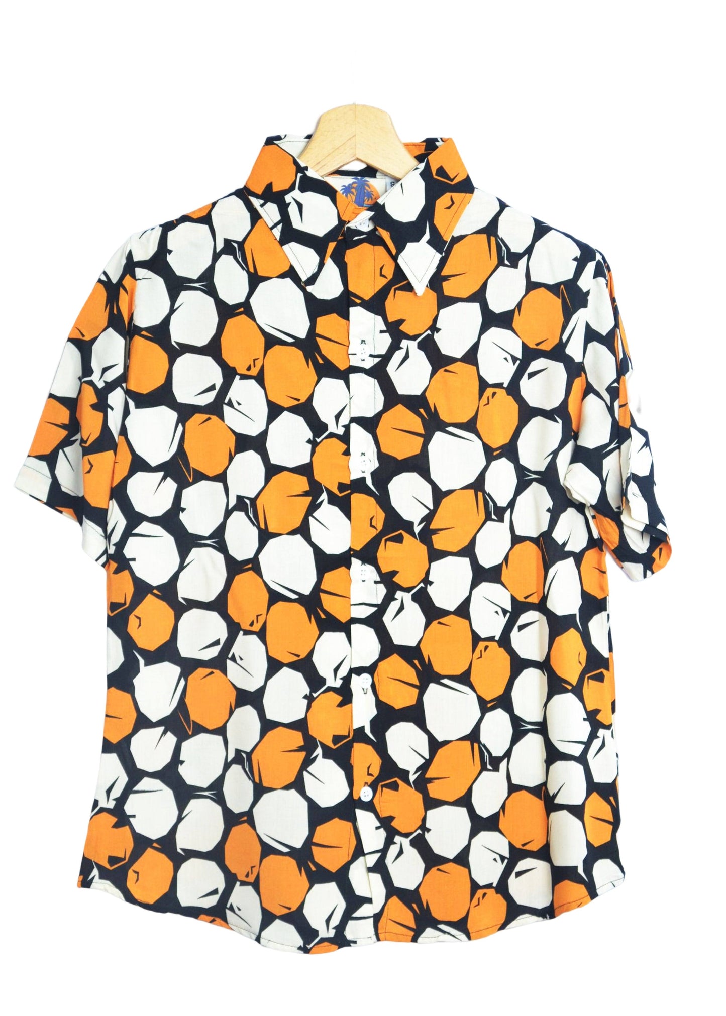 Chemisier noir à motifs ronds orange - GL BOUTIK