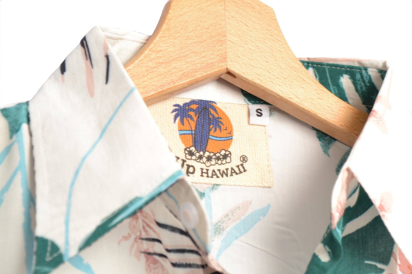 Chemise hawaienne pour homme couleur beige avec imprimé floral - Vue col - GL BOUTIK