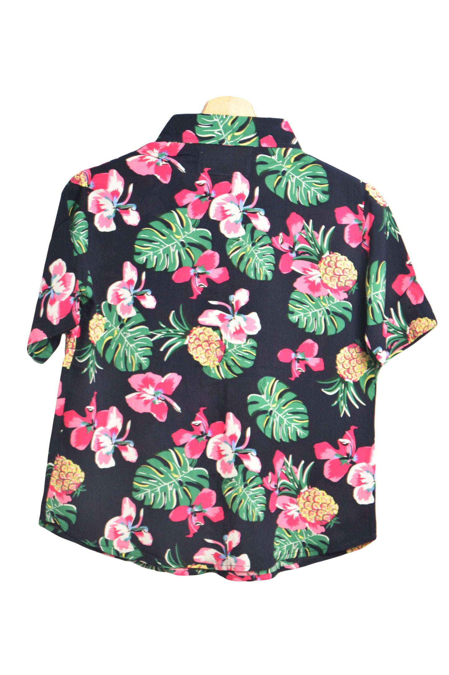 Chemisier femme noir marque up hawaii imprimé fleurs et ananas - Vue dos - glboutik.com