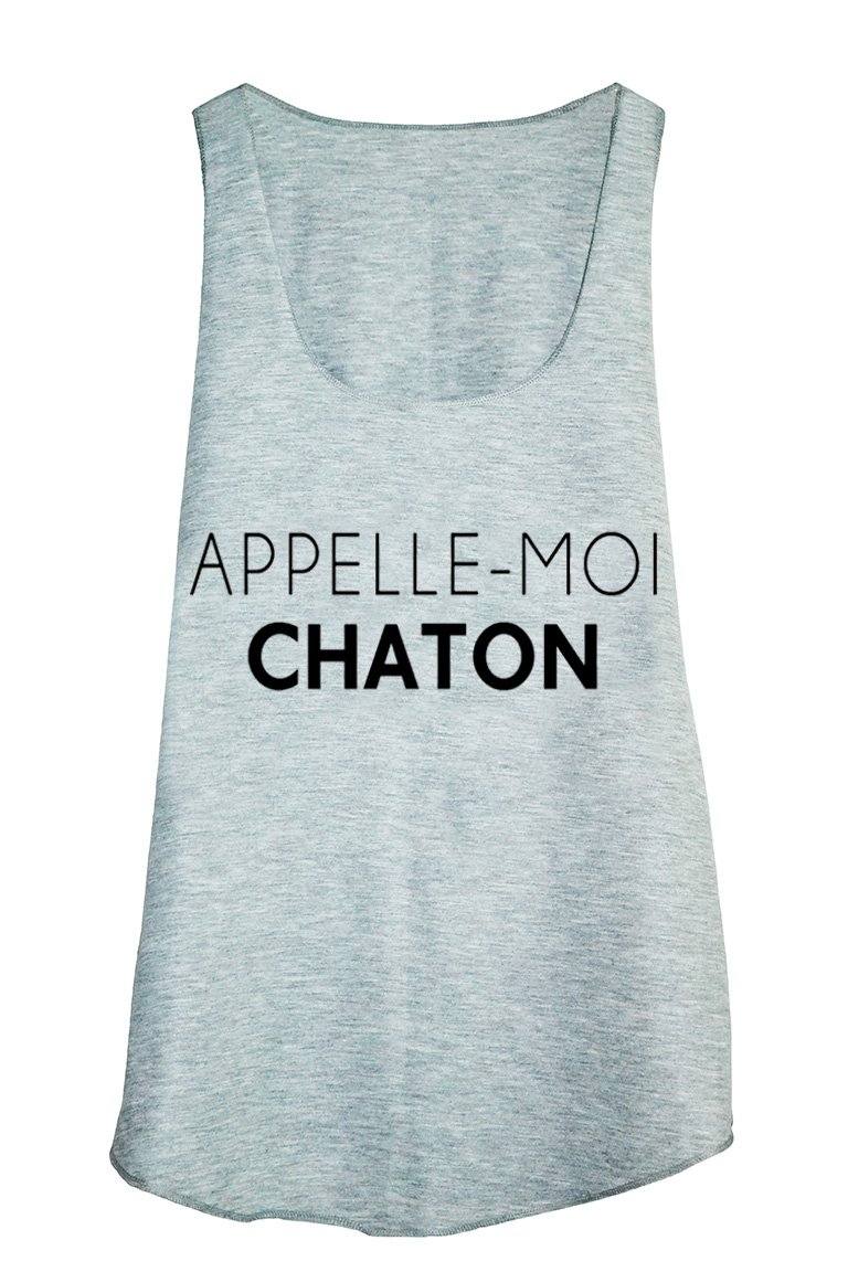 Débardeur femme imprimé appelle moi chaton couleur gris