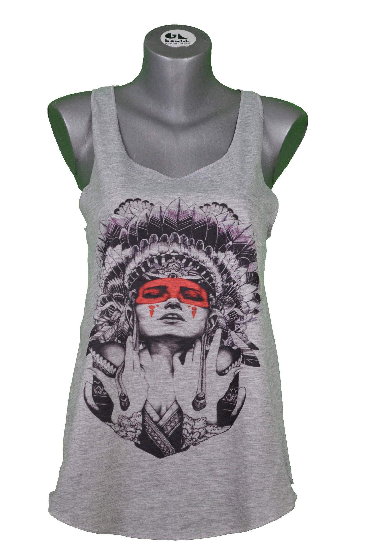Débardeur femme couleur gris imprimé illustration indienne - GL BOUTIK