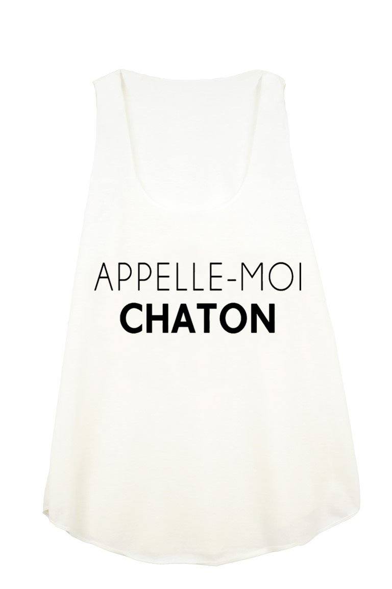 Débardeur femme message appelle moi chaton couleur ecru