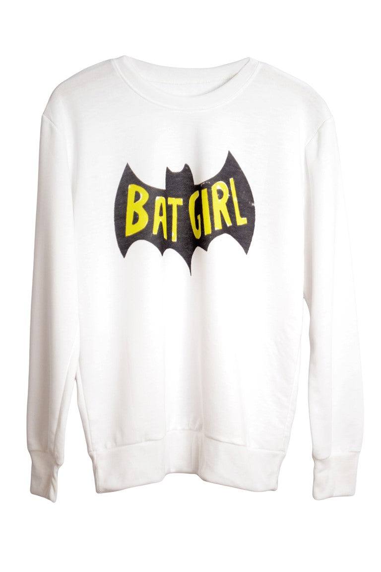 Sweat femme couleur blanc imprimé batgirl - GL BOUTIK