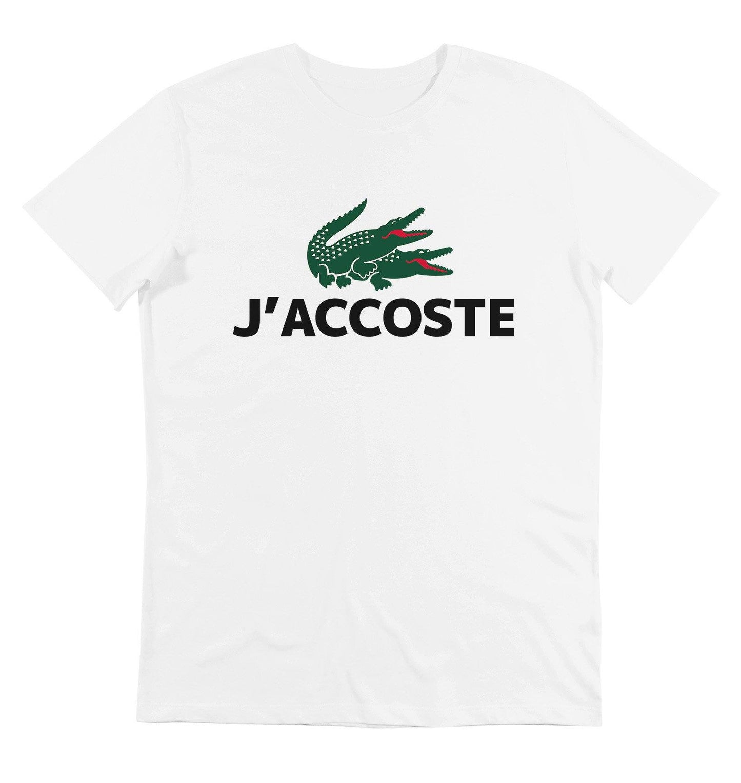 T-shirt blanc imprimé j'accoste - Parodie lacoste