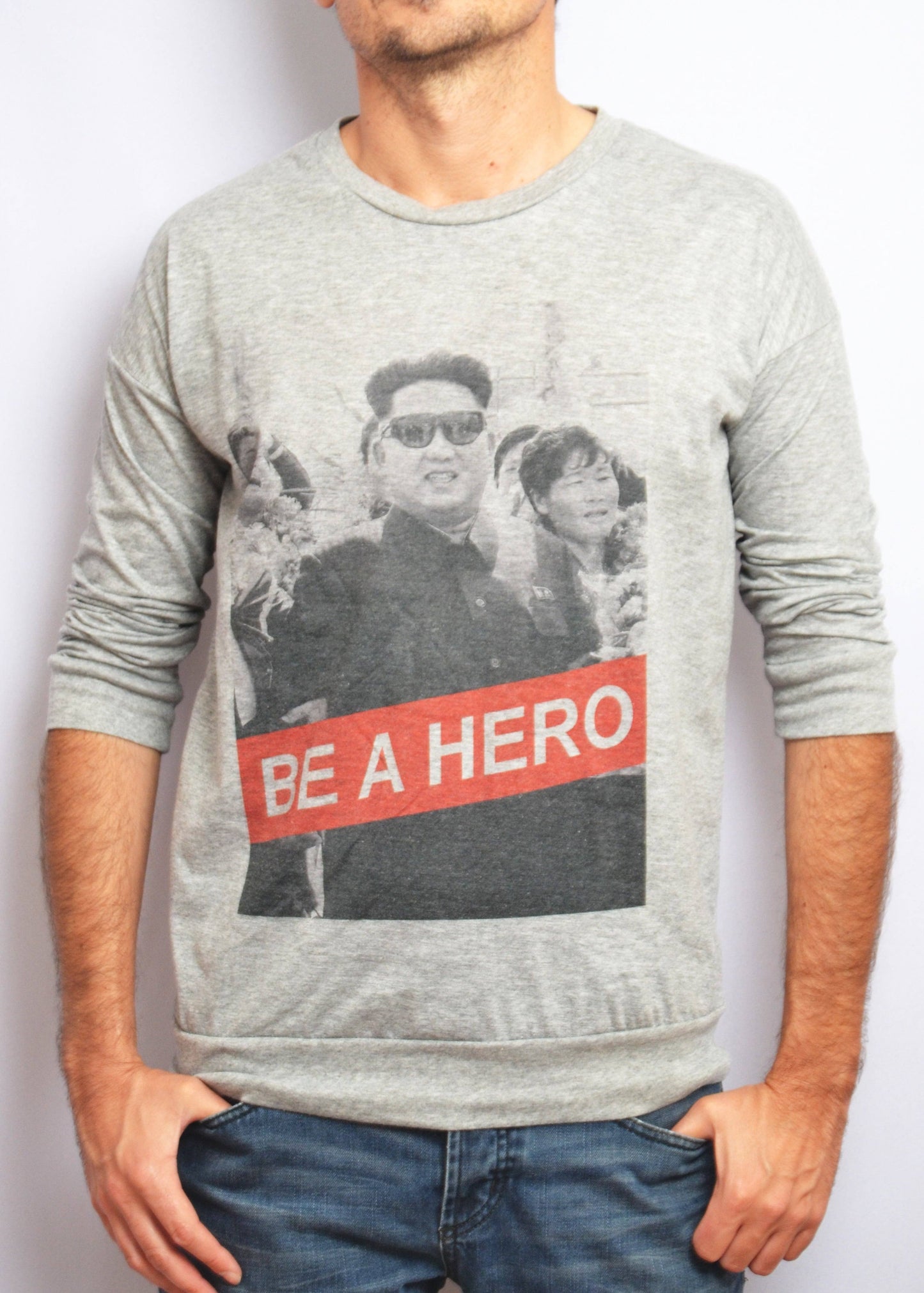 T-shirt gris manches 3/4 imprimé kim jong un - GL BOUTIK