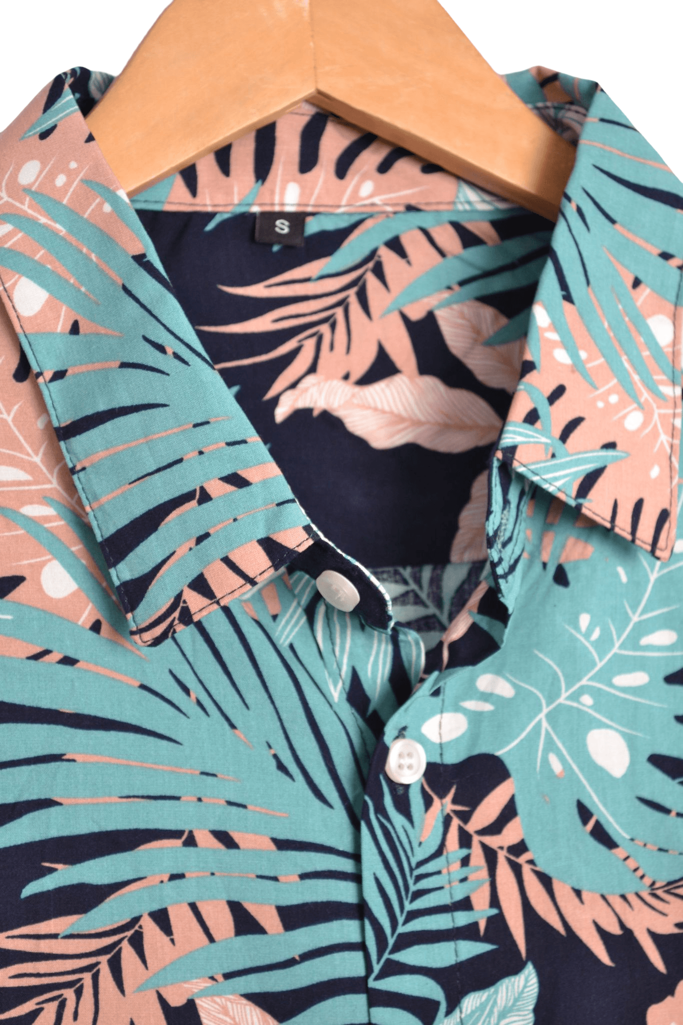 Vue col Chemise hawaienne bleu marine et turquoise à fleurs - GL BOUTIK