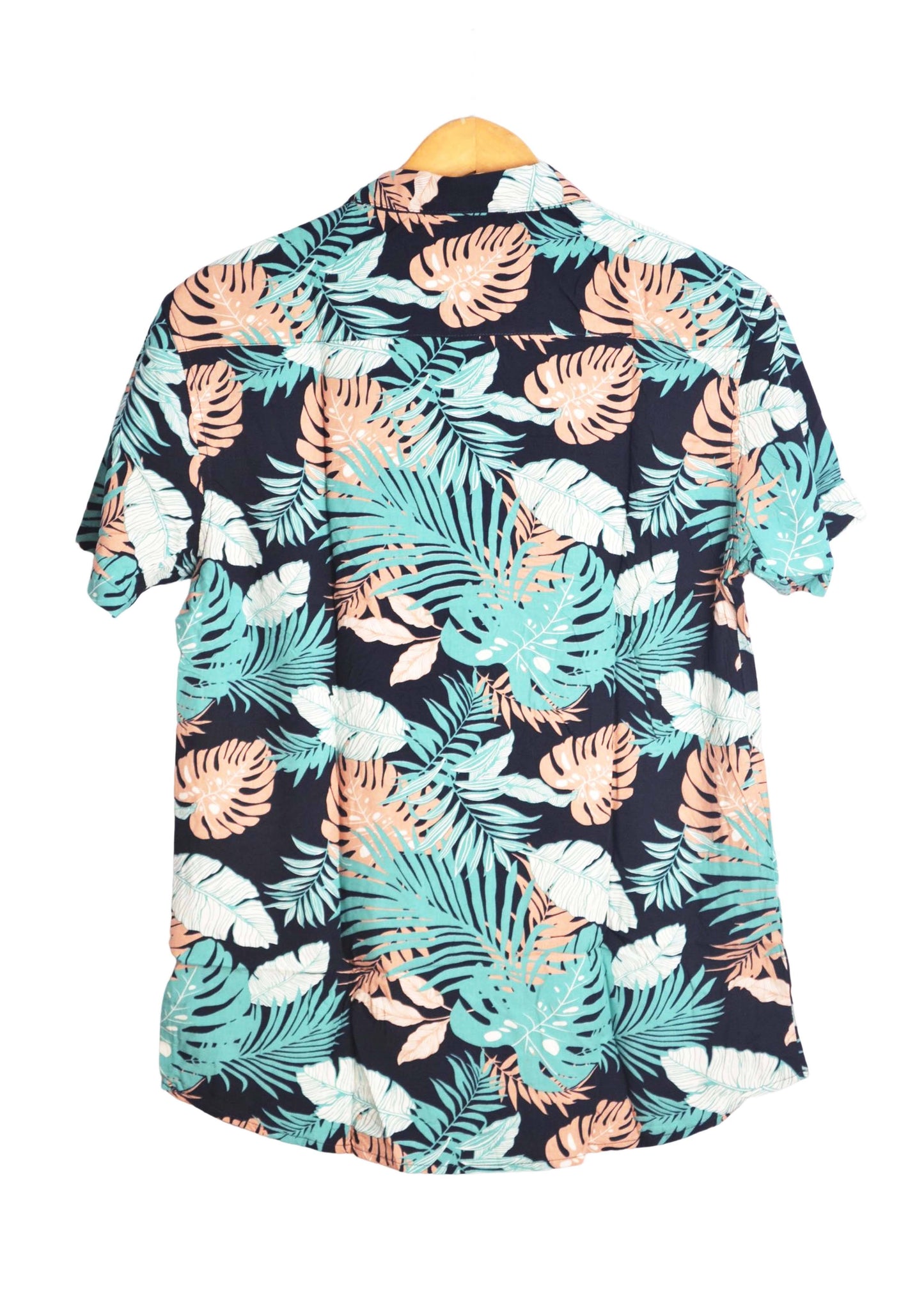 Vue dos chemise hawaienne bleu marine et turquoise à fleurs -GL BOUTIK