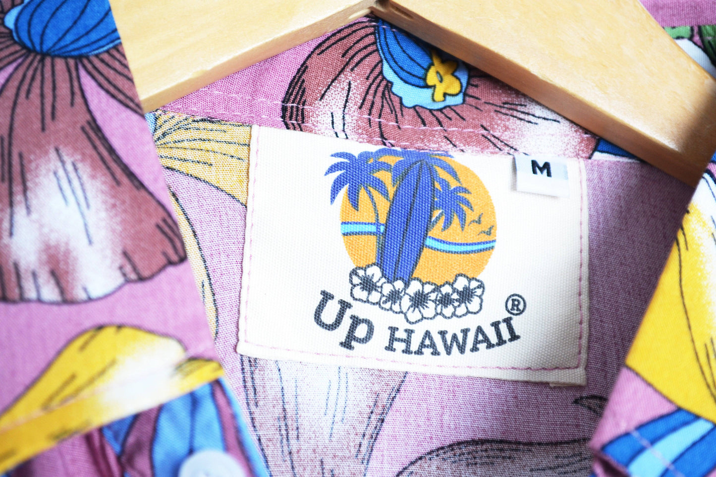 Vue label chemise hawaienne up hawaii mauve - GL BOUTIK