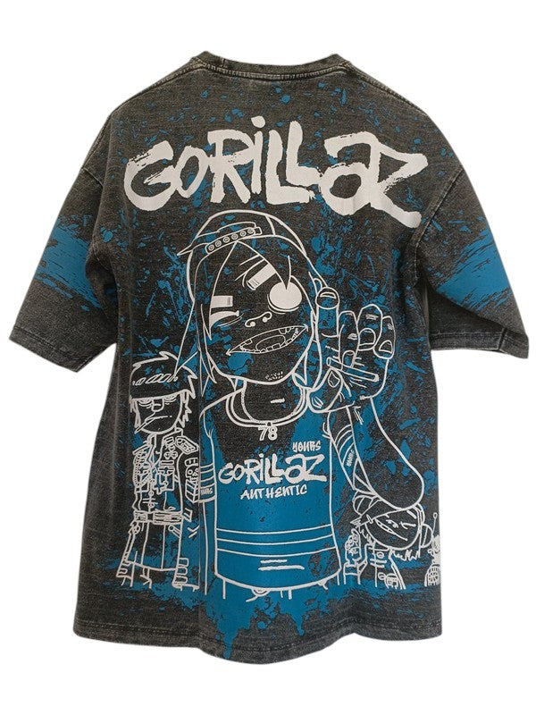 Vue dos Tshirt gris délavé imprimé gorillaz - GL BOUTIK