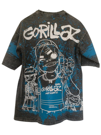 Vue dos Tshirt gris délavé imprimé gorillaz - GL BOUTIK