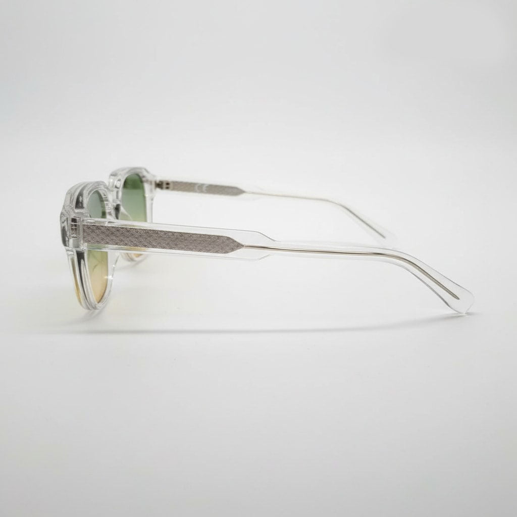 Branches lunettes solaires carrées style moscot transparentes à verres dégradé jaune et vert - GL BOUTIK