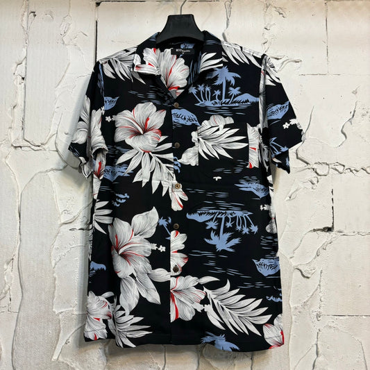 Chemise hawaienne noire à fleurs d'hibiscus - GL BOUTIK