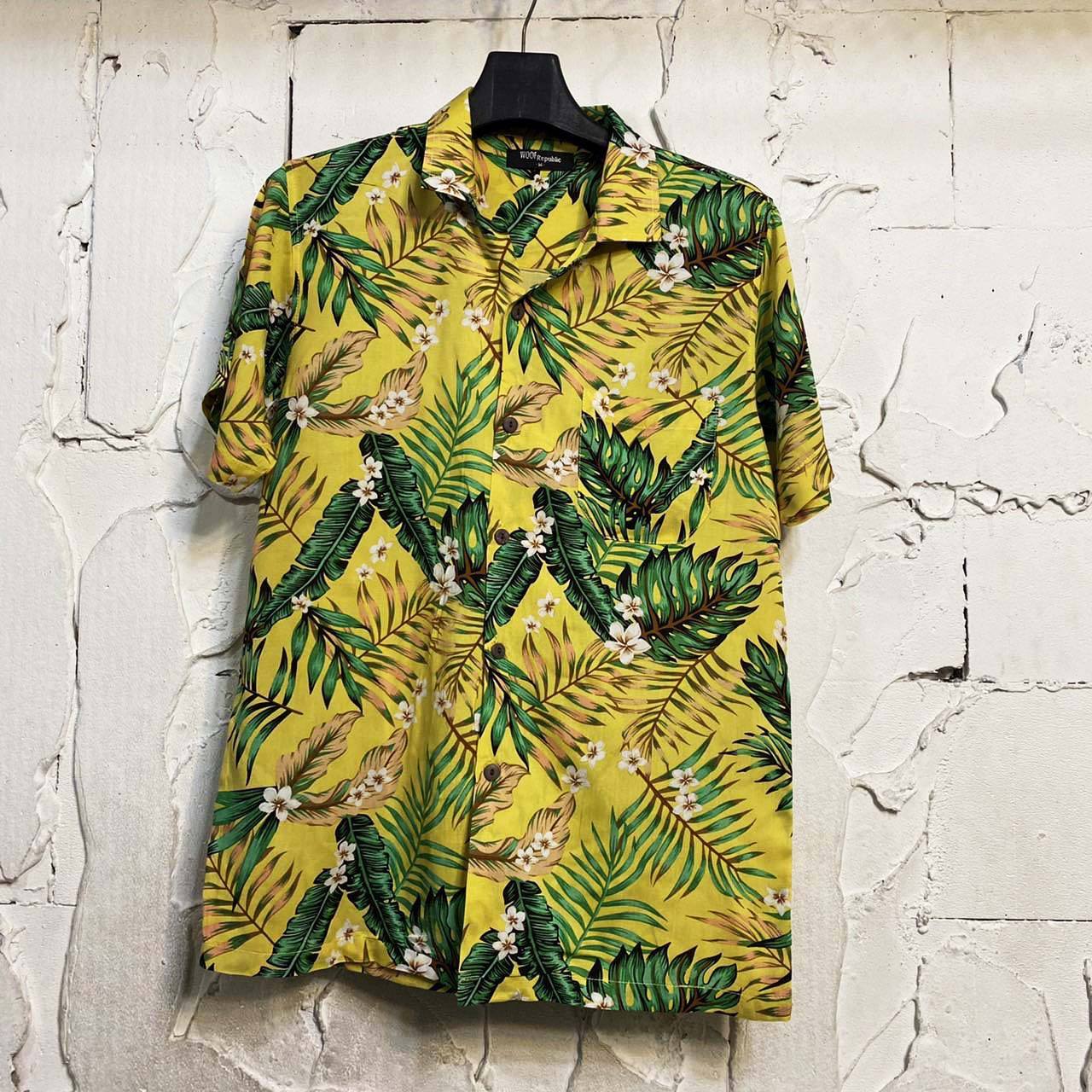 Chemise hawaienne jaune et verte avec col ouvert - GL BOUTIK